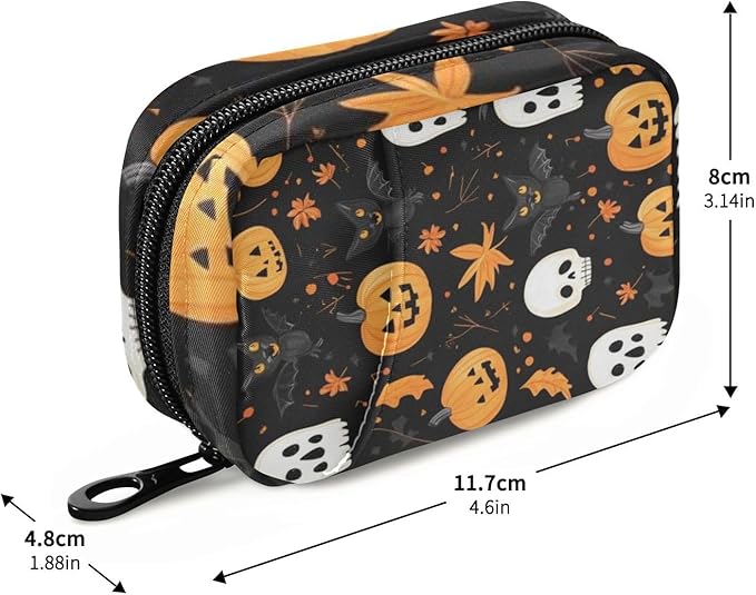 Pill Organizer Box Case Weekly Travel Pill Container Holder 7Day Cute Vitamin Organizer Dispenser Sorter Planner Storage Small Compact Halloween Skull and Pumpkin Black Cats16