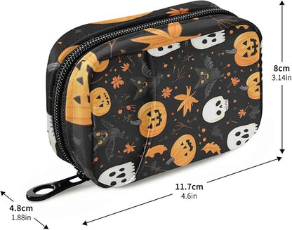 Pill Organizer Box Case Weekly Travel Pill Container Holder 7Day Cute Vitamin Organizer Dispenser Sorter Planner Storage Small Compact Halloween Skull and Pumpkin Black Cats16