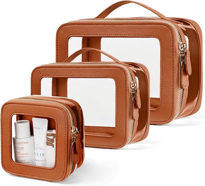 Clear Cosmetic Bag Set for Women Makeup Bag with Handle, 3 Pcs Travel Toiletry Bag Transparent Cosmetic Case Portable Make Up Organizer Bag for Essentials