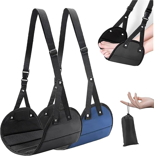 Foot Hammock for Plane Travel, Airplane Foot Hammock, Adjustable Foot Rest Sling with Memory Foam, Airplane Gadgets Travel Essentials for Long Time Flight (Black+Navy)