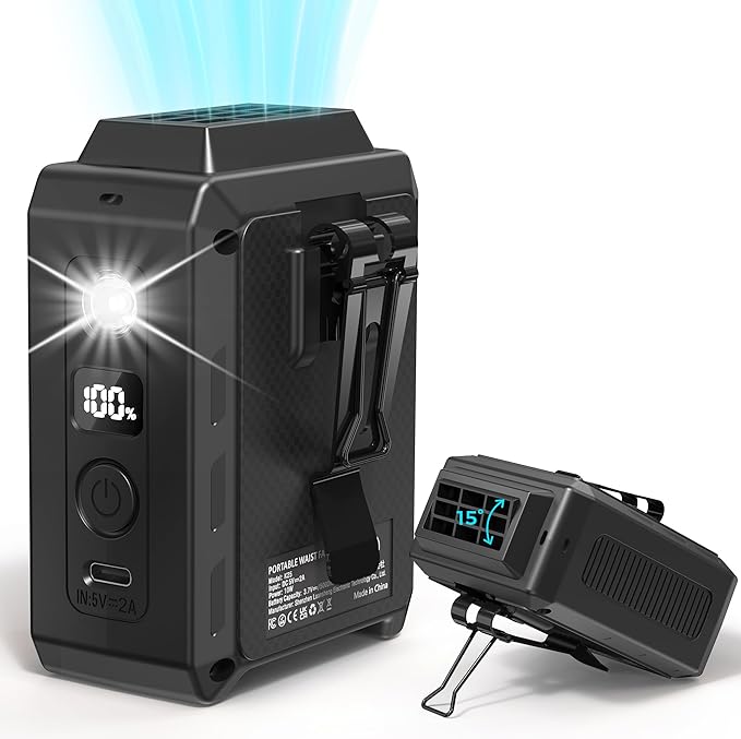 COMLIFE Portable Mini Waist Fan - Rechargeable Clip on Belt Wearable Body Fan, Max 20H Cooling,5 Speeds 16000RPM Turbo Hands-Free Under-Shirt Neck Fan for Outdoor Jobsite Camping Traveling