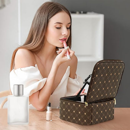 Travel Makeup Bag With 360° rotating LED Mirror,Waterproof cosmetic organizer,Portability Cosmetic case,Makeup organizer,Gift for Women,Girls Gift (Brown)