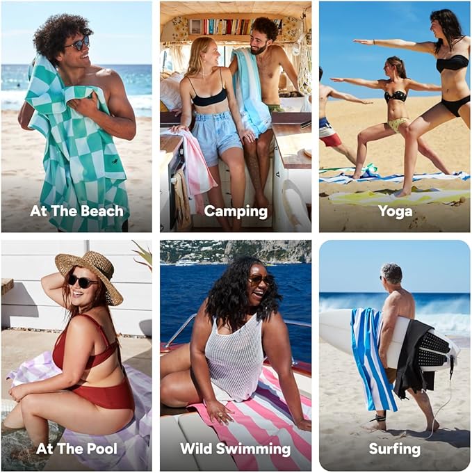 Dock & Bay Beach Towel - Quick Dry, Sand Free - Compact, Lightweight - 100% Recycled - Includes Bag - Check Mate - Large (160x90cm, 63x35)