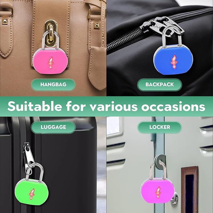 Lock for Luggage TSA Approved and 6 Tags, Luggage Lock with Key and Chrome Ring Around Body, Suit for Suitcase,Luggage,Backpack,Laptop Bag,Locker 6 Pack Color Mixed