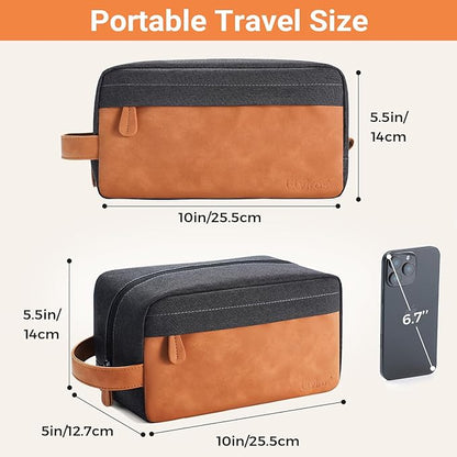 Elviros Travel Toiletry Bag Gift for Men，Mens Toiletries Bag Gifts Set Shaving Dopp Kit Water-resistant Bathroom Toiletries Organizer PU Leather Cosmetic Bags 2 Pack