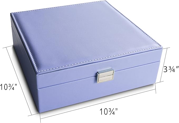 Frebeauty Earring Organizer Classic Jewelry Box 50 Slots Double Layer Jewelry Storage Case with 6 Necklace Hook and Bracelet Pocket(Purple)