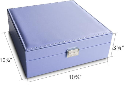 Frebeauty Earring Organizer Classic Jewelry Box 50 Slots Double Layer Jewelry Storage Case with 6 Necklace Hook and Bracelet Pocket(Purple)