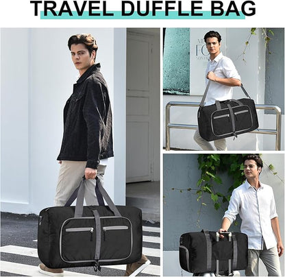 Dimayar Travel Duffle Bag for Men Women - Foldable Duffel Bag with Shoes Compartment - Overnight Bags Waterproof & Tear Resistant(65L,Black)