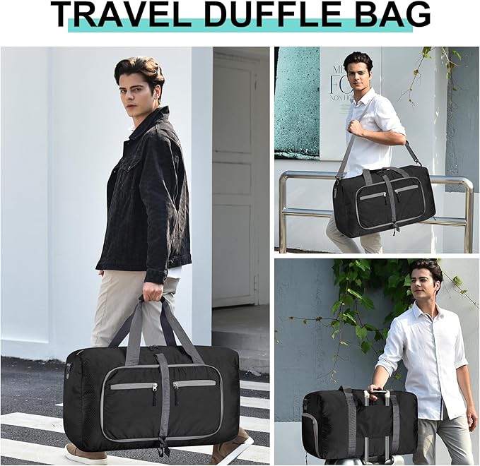 Dimayar Travel Duffle Bag for Men Women - Foldable Duffel Bag with Shoes Compartment - Overnight Bags Waterproof & Tear Resistant(85L,Black)
