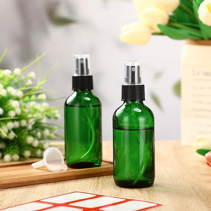 Fumete 36 Pcs Glass Spray Bottles 4oz Fine Mist Glass Spray Bottle Refillable Liquid Containers with 6 Labels 6 Funnel for Hair Travel Plants Cleaning Solutions Skin Care(Green,Classic)