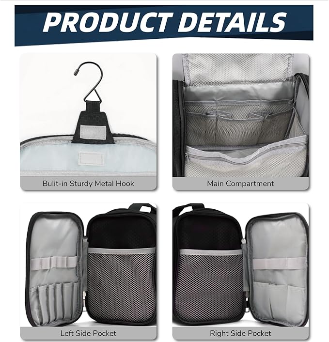 Buruis Large Toiletry Bag for Women and Men, Hanging Travel Bag for Makeup, Cosmetics, Shaving, Toiletries, Water-Resistant Dopp Kit for Gym, Camping, or Daily Use, Black