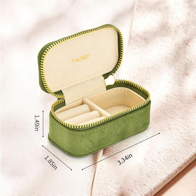Small Travel Jewelry Case, Mini Tiny Plush Velvet Jewelry Box for Women and Girls, Pocket Size Jewelry holder organizer for Rings Earrings and Small Items(Avocado Green)
