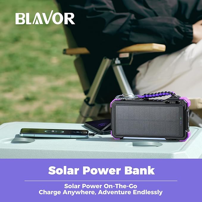 BLAVOR Solar Power Bank 20000mAh Built-in Cables, Wireless Charger for Apple Watch, 20W Fast Charging Battery Pack with USB C, Flashlight, Solar Charger for iPhone, iPad, iWatch, Samsung