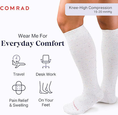 Comrad Recycled Cotton Knee High Socks - 15-20mmHg Graduated Compression Socks - Soft & Breathable Support Socks, Unisex