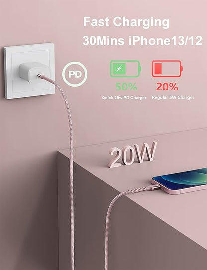 USB C iPhone Charger Cable Fast Charging, 2Pack 6FT USB Type C to Lightning Cable [Apple MFi Certified] iPhone Fast Charger Cord Compatible with iPhone 14/13/12/11 Pro Max/XS MAX/XR/XS/8/iPad-Pink