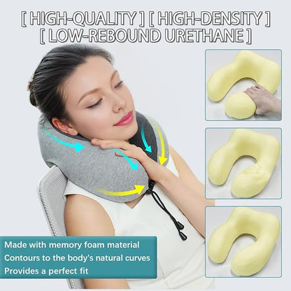 Travel Neck Pillow | Memory Foam Neck Pillow, New Portable U-Shaped Pillow with Neck Support, Breathable & Washable Cover, Compact for Plane, Office, Bus, Train, Sofa, Nap–Includes Storage Bag