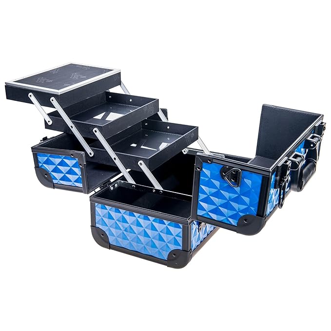 SHANY Premier Fantasy Professional Makeup Train Case Cosmetic Box Portable Makeup Case Organizer Jewelry storage with Locks, 3 Trays,Makeup Brush Holder and Cosmetics Mirror - Divine Blue