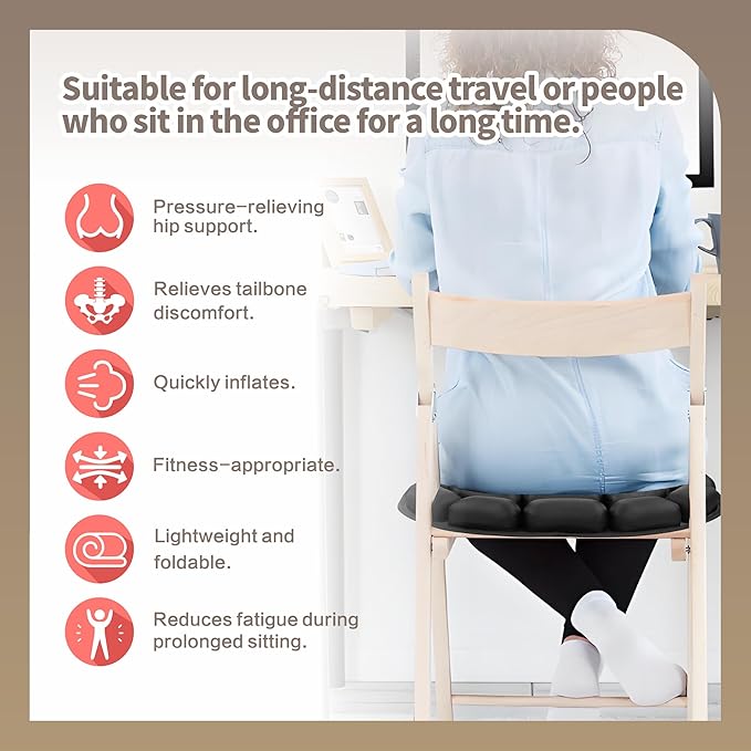 Inflatable Seat Cushion, Airplane Cushion Seat with Storage Bag, Travel Cushion for Airplane Seat, Seat Cushion for Flight, Wheelchair, Office Chair, Car