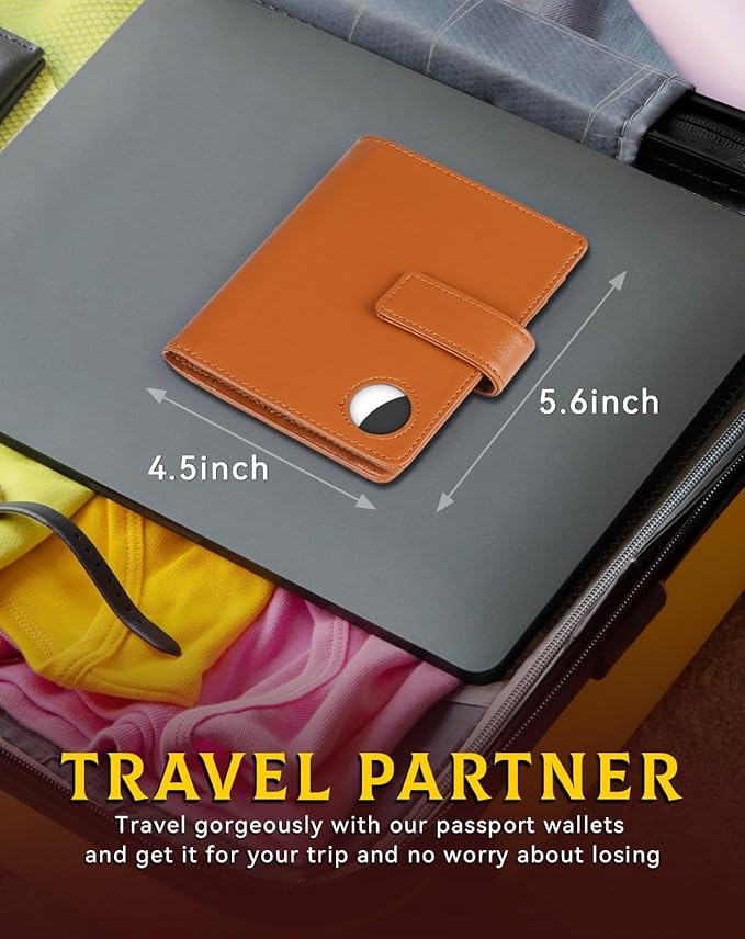 Passport Holder Wallet Cover Case for Women and Men,RFID Blocking,Passport Case with AirTag Holder,Travel Accessories (Brown)