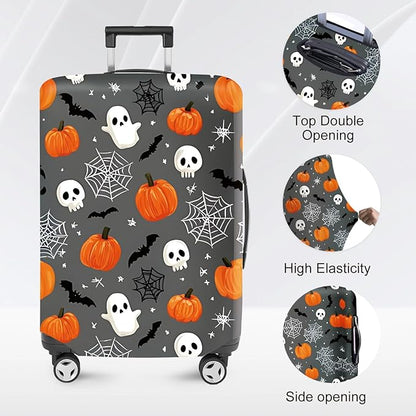 ANNA QUEEN Travel Pumpkin Spooky Halloween Luggage Cover Halloween Decorations Suitcase Protector Suitcase Cover Anti-Scratch,Stretchable Luggage Travel Bag Cover Washable