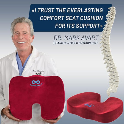 Everlasting Comfort Doctor Recommended Memory Foam Seat Cushion for Office Chairs & Car - Ergonomic Office Desk Accessories - Cushions for Tailbone Pain Relief, Sciatica & Back Support Pillow
