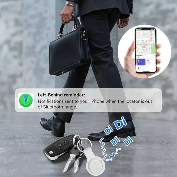 2 Pack Item Finder Works with Apple Find My (iOS Only), Bluetooth Tracker with Keychain & Case, Luggage Locator, Tracking Tags, Anti-Lost Device for Keys, Wallets, Bags, Pets (2 Pack-White)