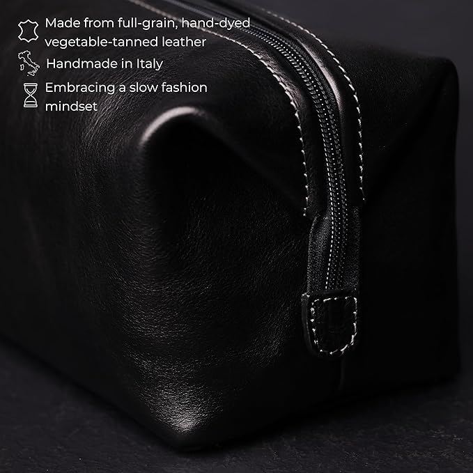 Time Resistance Leather Toiletry Bag Cosmetic Case Italian Classy Dopp Kit