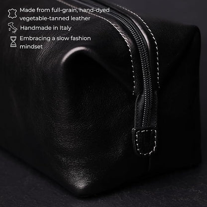 Time Resistance Leather Toiletry Bag Cosmetic Case Italian Classy Dopp Kit