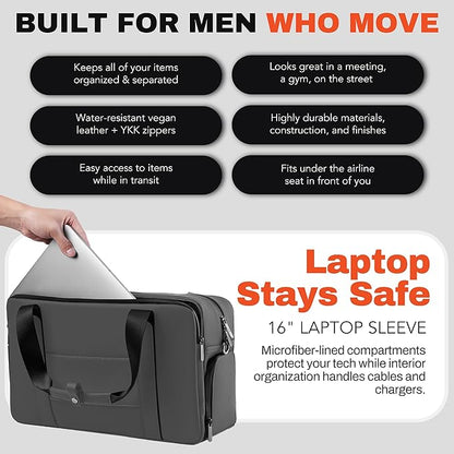 The FTL Lite Mens Gym to Office Bag - 17L Briefcase Gym Bag Hybrid with Shoe Compartment & 16" Laptop Sleeve - Executive Daily Carry & Overnight Duffel for Athletic Business Pros - Gray