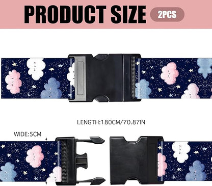 Nuxovilar Luggage Straps of 2 Set Cartoon Clouds Stars Pattern, 1.96x90.5 inches - Luggage Straps for Suitcases, Great for Night Trips, Family Travel, Daily Use