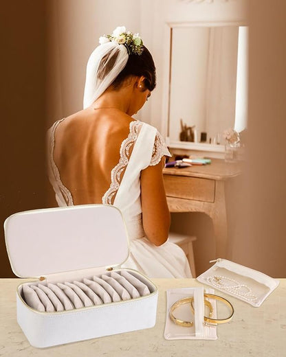 HofferRuffer Jewelry Box Organizer for Women Girls, Travel Jewelry Case with 12 Portable Zipper Bags, Jewelry Storage Ideal for Travel & Home Organization (12pcs-CreamWhite Velvet)