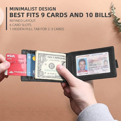 Zitahli Wallet for Men-6 Slots ID Window-Mens Wallets-Slim Wallet Classic Spring Money Clip RFID Blocking-Gift for Men