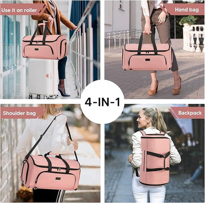Convertible Garment Bags for Travel, 58L Capacity Garment Duffle Bag Carry on Garment Bag Weekender Travel Backpack, 4 in 1 Suit Bag with Shoes Compartment for Men Women,Pink