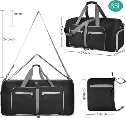 Dimayar 85L Travel Duffle Bag for Men Women - Foldable Duffel Bag with Shoes Compartment - Overnight Bags Waterproof & Tear Resistant(Black)