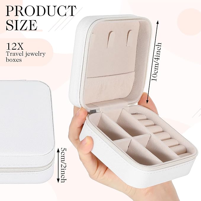 12 Pcs Mini Travel Jewelry Case Bridesmaid Proposal Gift Boxes Small Jewelry Organizer PU Leather Earring Organizer Box Bulk Travel Accessories Portable Travel Jewelry Holder