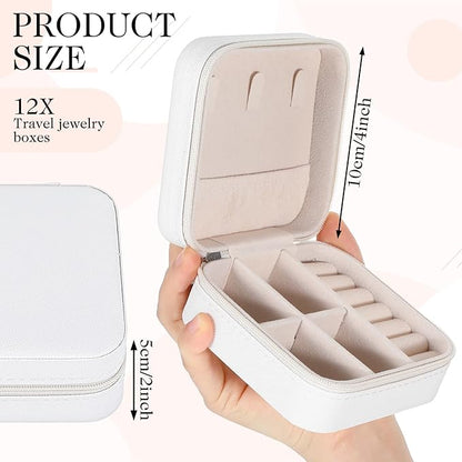 12 Pcs Mini Travel Jewelry Case Bridesmaid Proposal Gift Boxes Small Jewelry Organizer PU Leather Earring Organizer Box Bulk Travel Accessories Portable Travel Jewelry Holder
