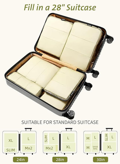 Bagail Ultralight Compression Cubes 7 Set - 3 Packing Cubes, 3 Organizers, and 1 Shoe Bag