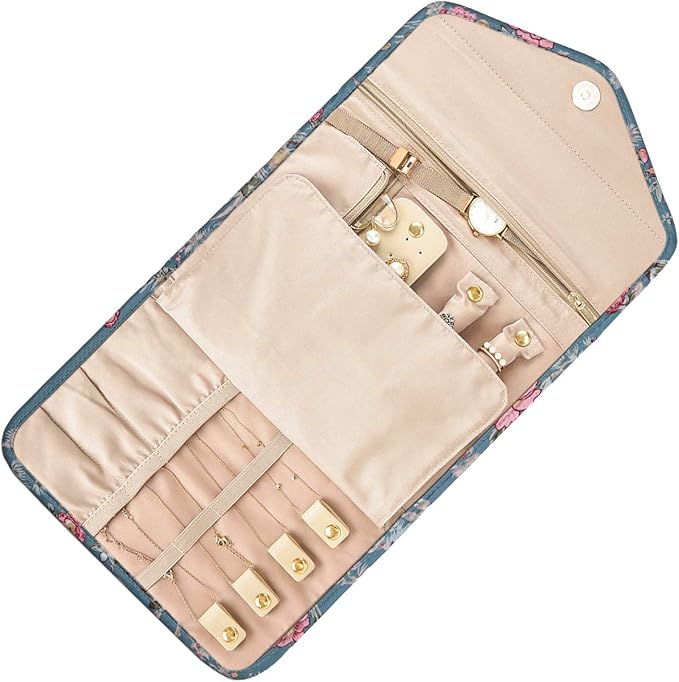 BAGSMART Travel Jewellery Organiser Roll Foldable Jewelry Case for Journey-Rings, Necklaces, Bracelets, Earrings, Flower Bird