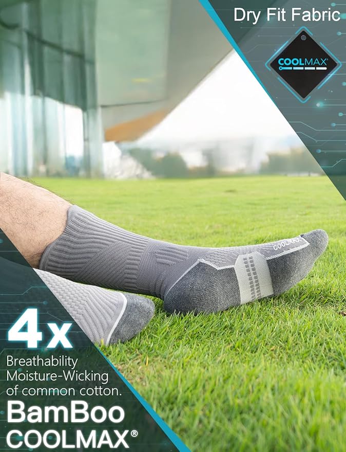 Mens Bamboo Viscose Crew Compression Running Socks Athletic Hiking Cushioned Wicking Anti-Blister Seamless