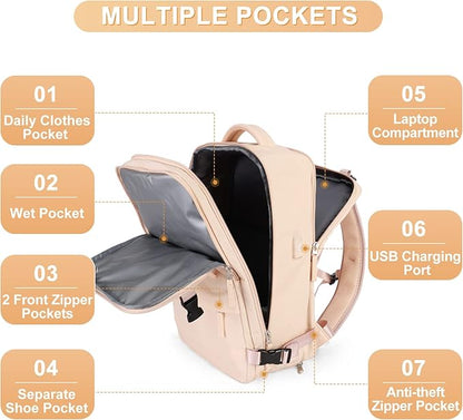 Large Carry On Backpack Flight Approved Personal Item Travel Backpack For Women Airline Approved Waterproof Sports Luggage Backpack Casual Daypack Small Hiking Backpack