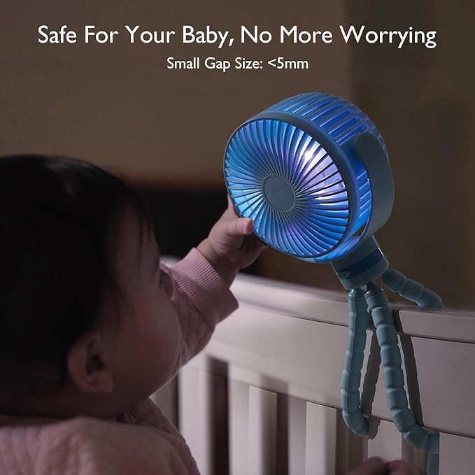 Momcozy Portable Stroller Fan, 8000mAh, 27H Ultra-long Battery Life, Detachable 4 Speed 360°Rotate, LED Night Light with 2 Modes, USB Rechargeable Handheld Cooling Fan for Travel, Car Seat, Bedroom