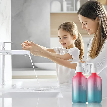 12 Pieces Empty Clear Gradient Color Pump Bottle, 8.4 oz Refillable Plastic Dispenser Bottles with Pump, Travel Lotion Container for Shampoo Hand Body Soap Oil Massage Moisturizer Face Cream Liquid