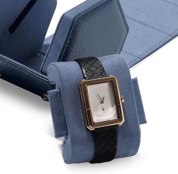 Oirlv Luxury Hexagonal Leather Watch Travel Case Single Watch Box for Men Portable Jewelry Storage Roll Organizer(1-Slot,Blue)