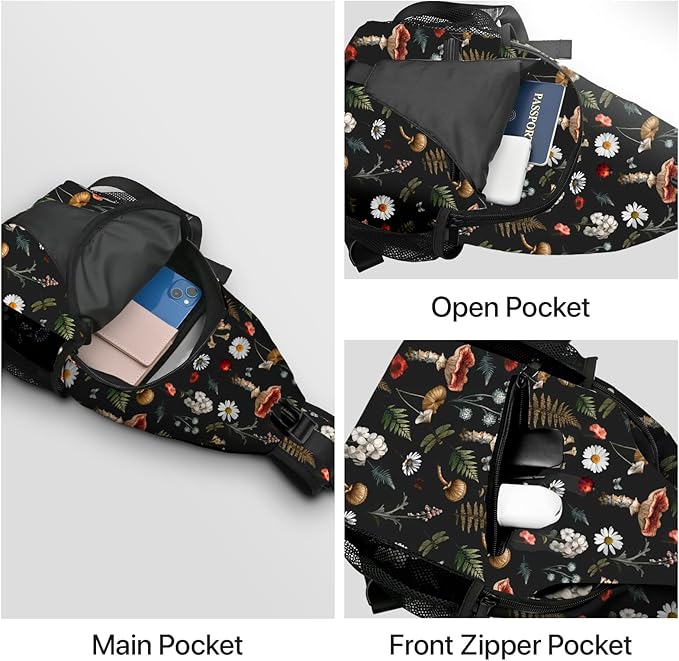 Mushroom Sling Bag Travel Sling Backpack Lightweight Casual Daypack Women Chest Bags for Outdoor Sport Climbing Runners