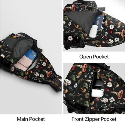Mushroom Sling Bag Travel Sling Backpack Lightweight Casual Daypack Women Chest Bags for Outdoor Sport Climbing Runners