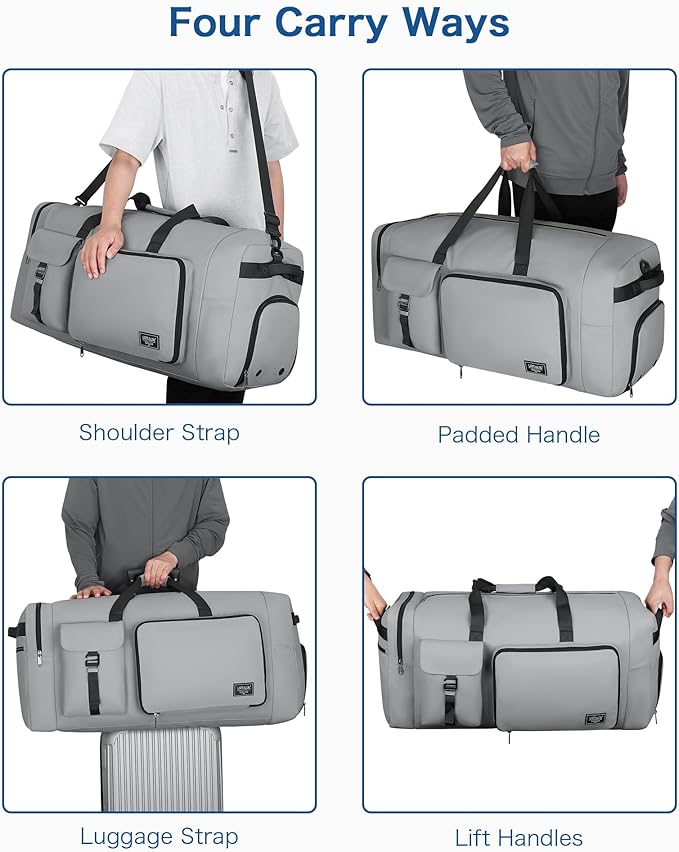 80L Large Duffle Bag for Travel, Urtala 26” Travel Duffle Bag for Men and Women, Foldable Traveling Duffel Bags with Shoes Compartment, Waterproof and Tear Resistant (Gray)