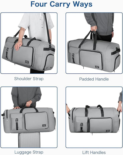 80L Large Duffle Bag for Travel, Urtala 26” Travel Duffle Bag for Men and Women, Foldable Traveling Duffel Bags with Shoes Compartment, Waterproof and Tear Resistant (Gray)