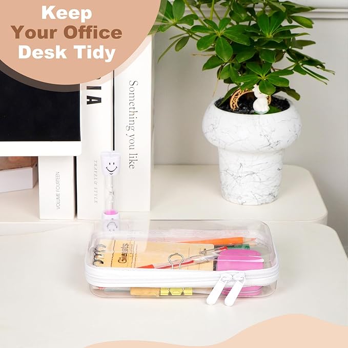 3PCS Clear Hard Shell Zipper Case,Toy Organizers and Storage Box,Clear Toiletry Cosmetic Case,Travel Makeup Bags, Diaper Bag Organizer,Pencil Case,Stackable Portable Transparent Zipper Pouches White-S