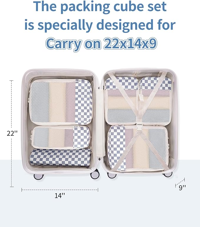 Narwey 6 Set Compression Packing Cubes for Travel Kids Women Carry on, Packing Organizers Bag for Backpack Luggage Suitcase Duffle Bags