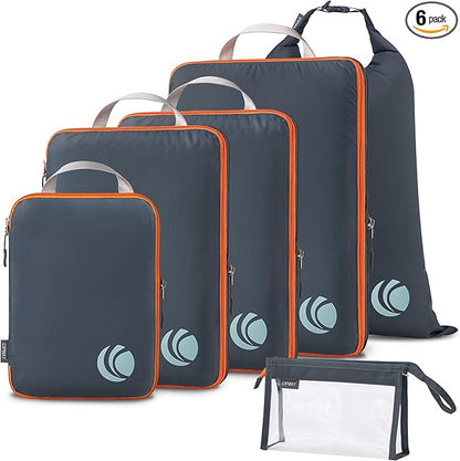 Cipway Compression Packing Cubes, Ultralight Luggage Organizer Bags with Laundry Bags and Clear Toiletries Bag, Travel Essentials for Carry on Suitcase (6 Piece,Gray)
